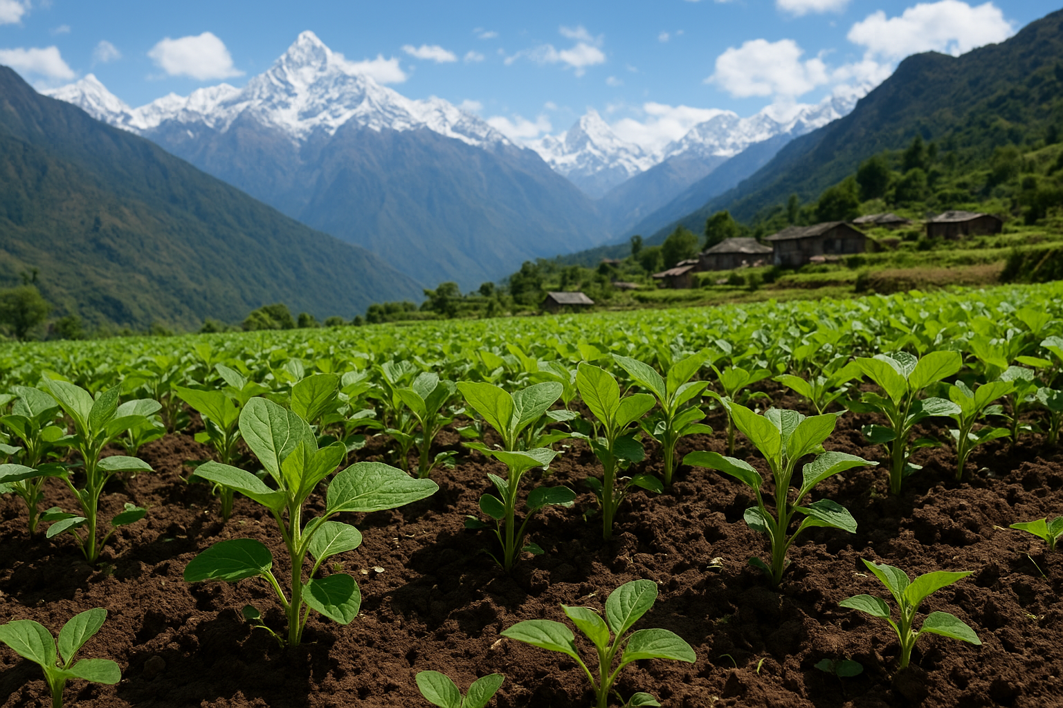 himalayan soybean fields and village